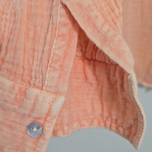 Lola Rivers Gauze Short Sleeve Burton Down Shirt Orange Size Small - Picture 3 of 8
